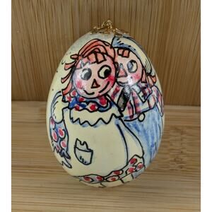 Handmade Raggedy Ann Easter Egg Vintage Andy Blown Hand Painted Easter Decor